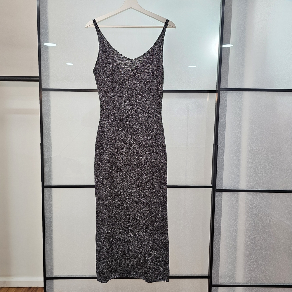 Black Mango Glitter Maxi Dress Women's Size Large Sleeveless V Neck NWT Party